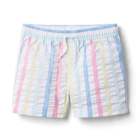 Janie & Jack Set of Two Boys Swim Trunks Stripes Bright Pastel Seersucker 8 - 10 - Picture 5 of 12
